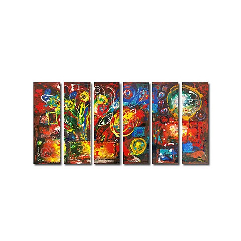 Hand-painted Abstract Oil Painting with Stretched Frame - Set of 6 ...