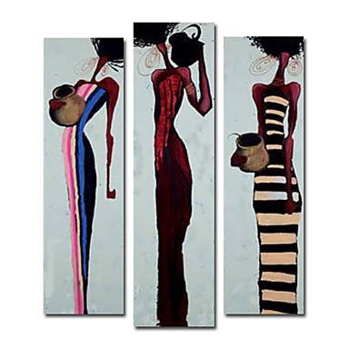 Hand-painted People Oil Painting with Stretched Frame - Set of 3 - Wall ...