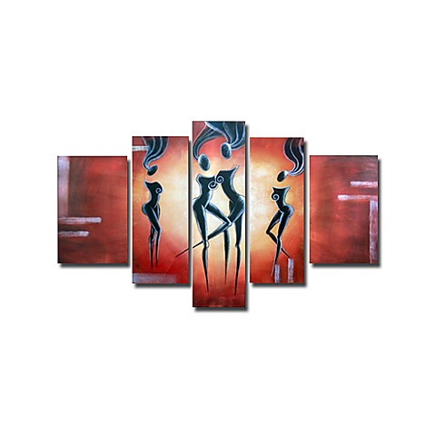 Hand-painted People Oil Painting with Stretched Frame - Set of 5 - Wall ...