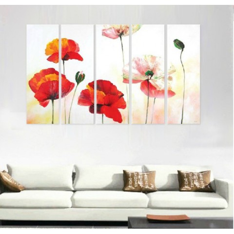 Hand-painted Flower Oil Painting with Stretched Frame - Set of 5 - Wall ...