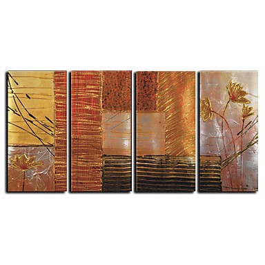 Hand-painted Abstract Oil Painting with Stretched Frame - Set of 4 ...