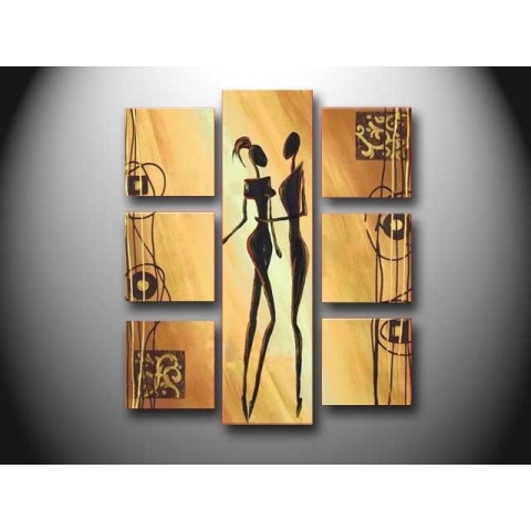 Hand-painted People Oil Painting with Stretched Frame - Set of 7 - Wall ...